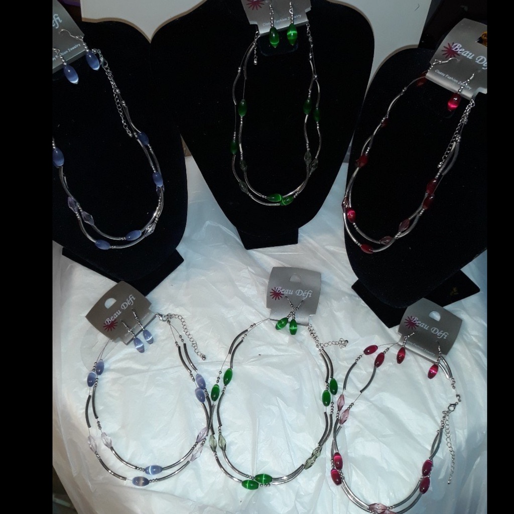3sets Multi-Color Beaded Multi Layer Silver Tubing Necklace Earrings Sets New 42$